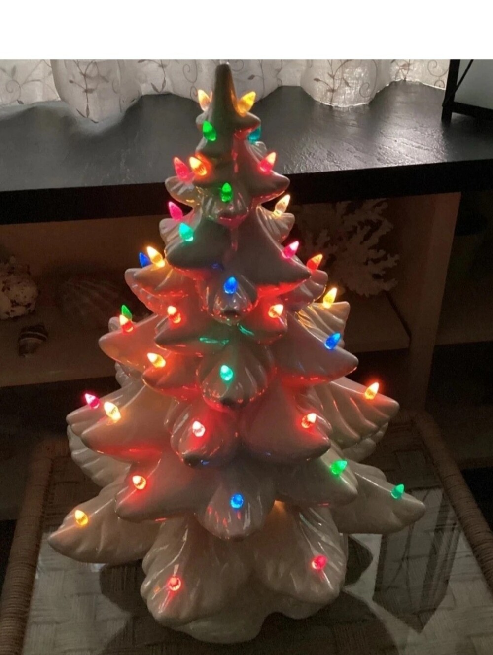 Vintage Large Opalescent White Ceramic Atlantic Mold Christmas Tree Lamp Lights